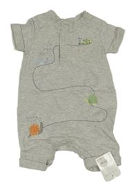Nové - šedý melírovaný kraťasový overal se zvířátky Mothercare