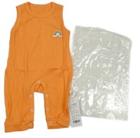 Nové - oranžový žebrovaný overal s duhou 