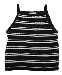 Čierno-biely pruhovaný rebrovaný úpletový top H&M