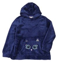 Tmavomodrá plyšová mikina so sovou a kapucňou kids