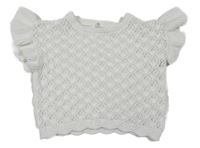 Biela pletená perforovaná crop vesta s volánikmi H&M