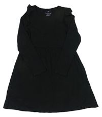 Čierne rebrované bavlnené šaty s volánikmi H&M