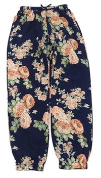 Tmavomodré kvetované ľahké nohavice Shein