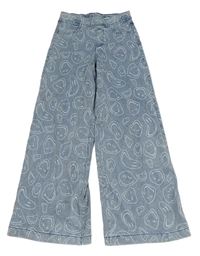 Svetlomodré široké džegíny so smajlíkmi H&M