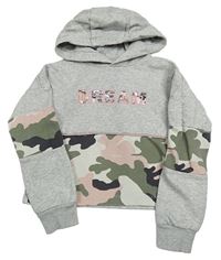 Sivo-kaki-ružová crop mikina s army pruhom a kapucňou F&F