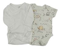 2set - 2x body - béžové so zvířátky + bílé zavinovací