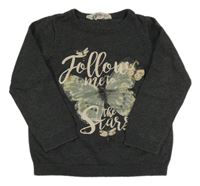 Tmavosivý sveter s motýlkom a nápismi H&M