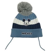 Modro-šedo-bílá čepice s Mickeym a bambulí Disney