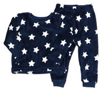 Tmavomodro-biele plyšové pyžama s hviezdami Matalan