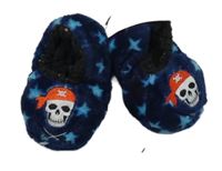 Nové - Tmavomodré plyšové bačkory s lebkami a hvězdami vel. 27/28