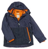 Tmavomodrá melírovaná šusťáková zimní bunda s kapucí H&M