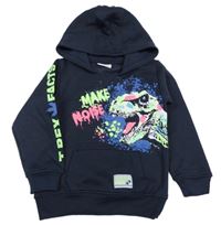 Tmavomodrá mikina s dinem a nápismi a kapucňou