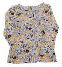 Bílo-modro-lila-barevné vzorované květované triko Nutmeg