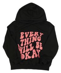 Čierno-ružová mikina s nápisom a kapucňou