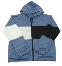 Šedomodro-bílo-černá propínací mikina s kapucí 