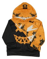 Čierno-oranžová mikina so smajlíkom a kapucňou Shein