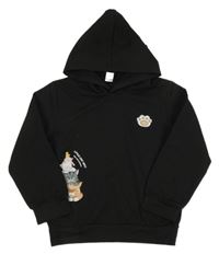 Čierna mikina s kočičkami a kapucňou