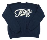 Tmavomodrý vlnený sveter s nápisom H&M