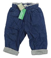 Nové - Tmavomodré ľahké rifľové podšité cuff nohavice Benetton