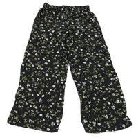 Čierno-bielo-zelené kvetované culottes nohavice H&M