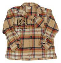 Hnědo-červeno-tmavomodrá kostkovaná košilová bunda s číslem River Island