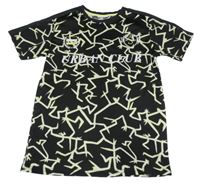 Čierno-bielo-žlté tričko s bleskami a nápisom