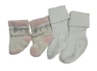 2set - 2x ponožky - bílé - bílo-růžovo-šedé