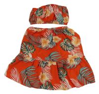 2set - Červeno-zeleno-oranžový kvetovaný crop top + sukňa Shein