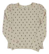 Béžové rebrované kvetované crop tričko H&M
