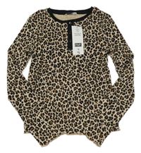 Nové - Béžovo-čierne rebrované crop tričko s leopardím vzorom F&F