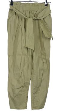Dámské béžové plátěné paper bag kalhoty s páskem New Look 