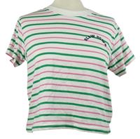 Dámske bielo-ružovo-zelené pruhované crop tričko zn. Primark
