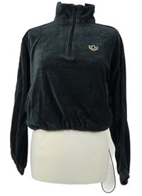 Dámska tmavosivá crop zamatová mikina s logom Adidas