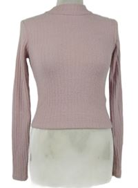 Dámsky svetloružový rebrovaný crop sveter Hollister