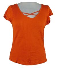 Dámské červené žebrované tričko se zkřízeným výstřihem 