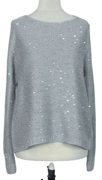 Dámsky sivý trblietavý sveter s flitrami