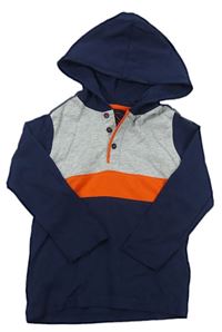 Sivo-oranžovo-tmavomodré tričko s kapucňou Matalan