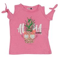 Ružové tričko s ananasom a prestrihmi Pep&Co