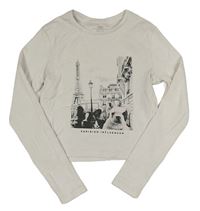 Biely rebrovaný crop tričko s obrázkom M&S