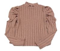 Ružovo-sivé melírované rebrované tričko