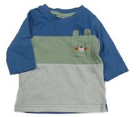 Modro-zeleno-bílé triko s králíčkem Ergee