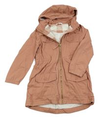 Růžová plátěná jarní parka s kapucí H&M