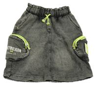 Čierno-sivá melírovaná rifľová sukňa s vreckami