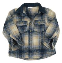 Tmavomodro-béžová kockovaná vlnená košeľová bunda V by Very