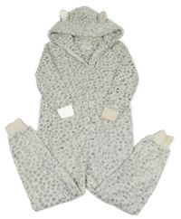 Bielo-sivá chlpatá kombinéza s fľakmi a kapucňou Next