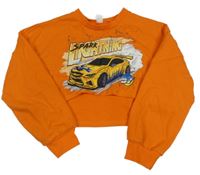 Oranžová crop mikina s potiskem zavodního autá Shein