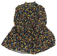 Tmavomodro-farebné kvetované menšestrové šaty C&A