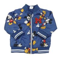 Tmavomodrá šušťáková zateplená bomber bunda s Mickeym Disney