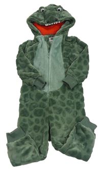 Khaki chlpatá kombinéza s kapucí - dinosaurus F&F