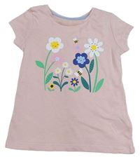 Růžové tričko s kytkami Mothercare